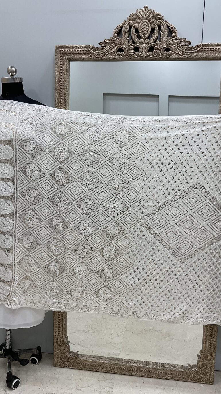 Pure Georgette Heavy Mukaish Designer Dupatta Off White 04