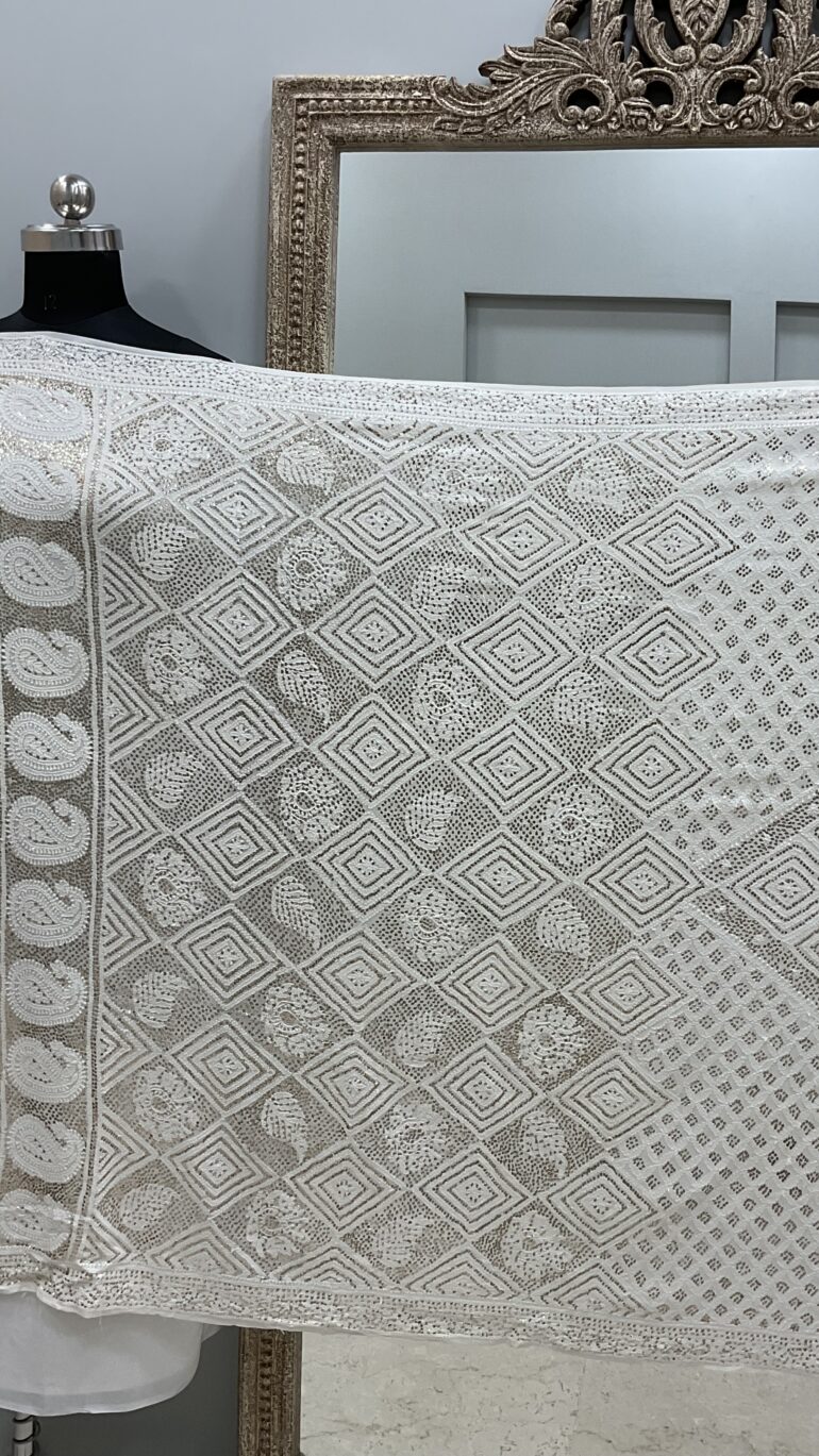 Pure Georgette Heavy Mukaish Designer Dupatta Off White 04