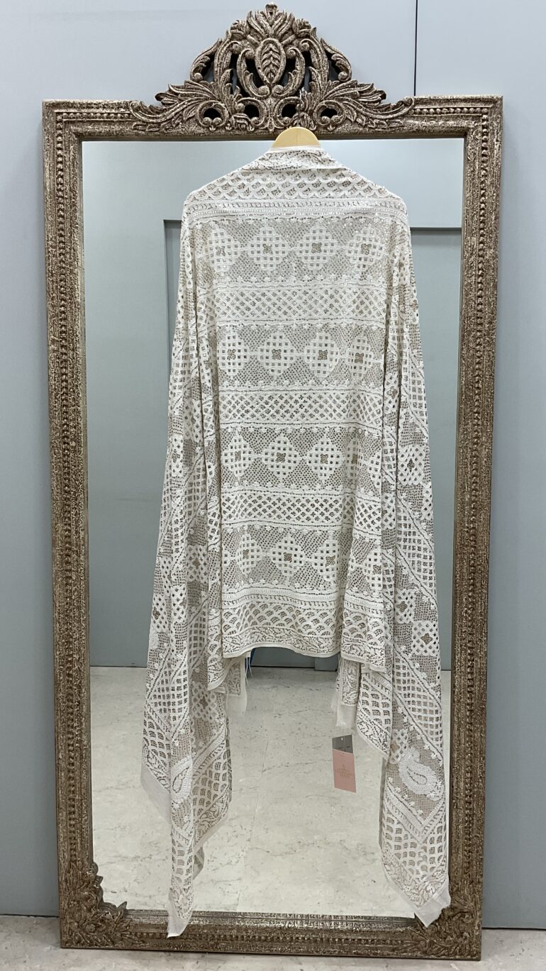 Pure Georgette Heavy Mukaish Designer Dupatta Off White 03