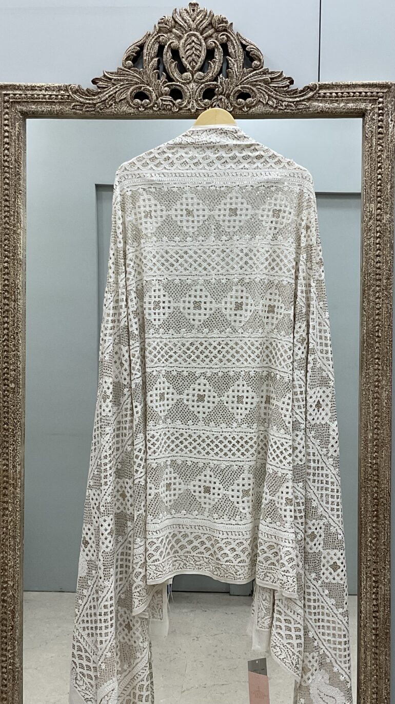 Pure Georgette Heavy Mukaish Designer Dupatta Off White 03