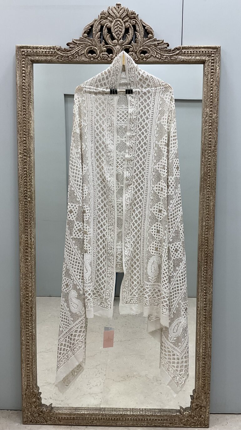 Pure Georgette Heavy Mukaish Designer Dupatta Off White 03