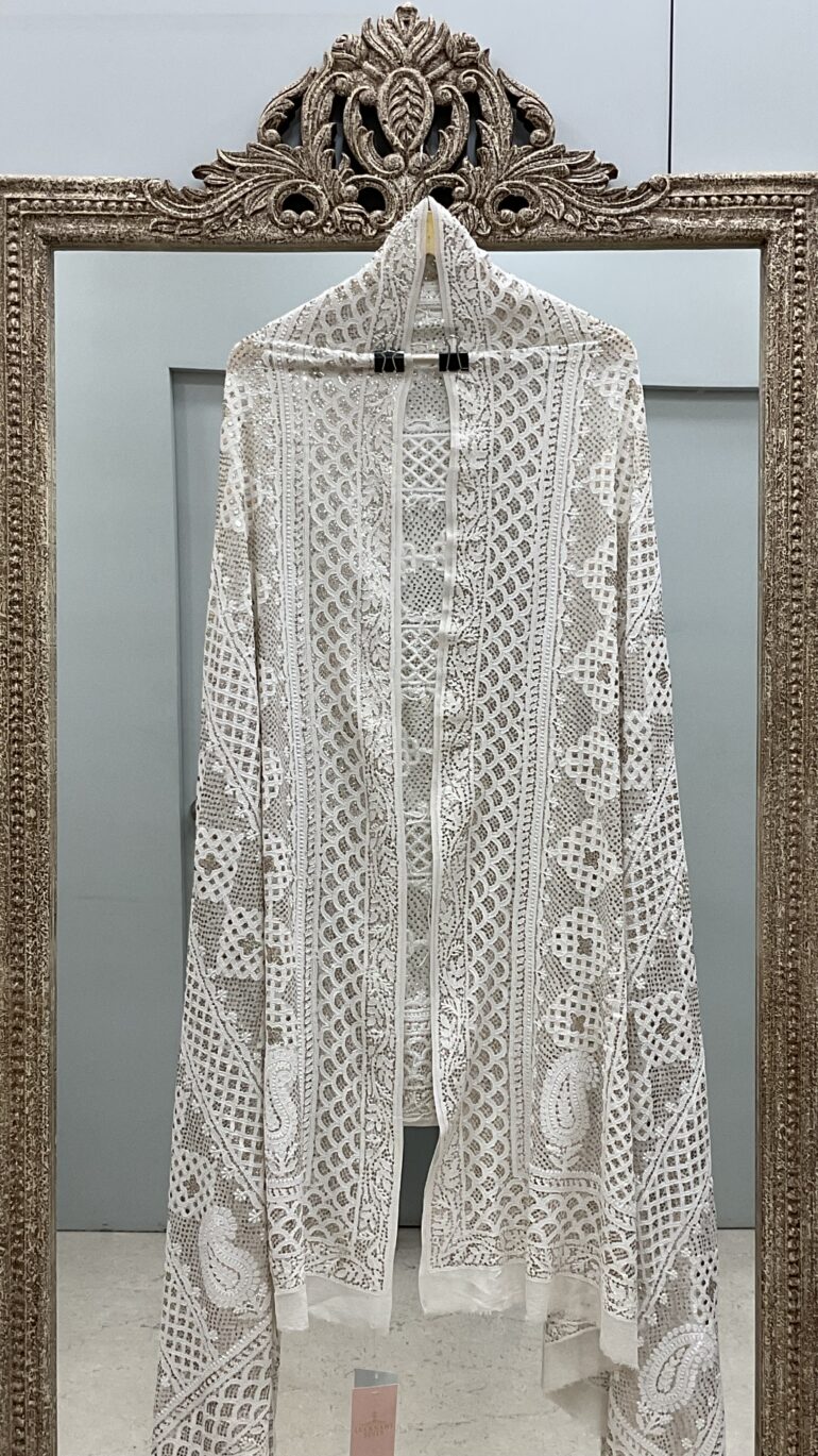 Pure Georgette Heavy Mukaish Designer Dupatta Off White 03