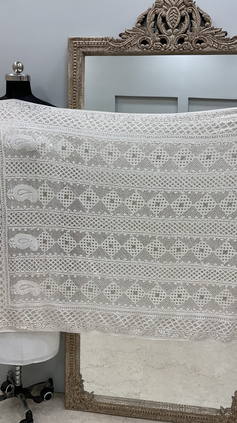 Pure Georgette Heavy Mukaish Designer Dupatta Off White 03