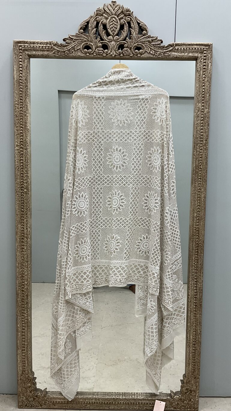 Pure Georgette Heavy Mukaish Designer Dupatta Off White 05