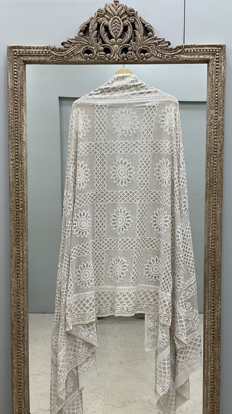 Pure Georgette Heavy Mukaish Designer Dupatta Off White 05