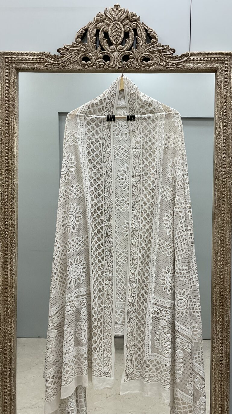 Pure Georgette Heavy Mukaish Designer Dupatta Off White 05