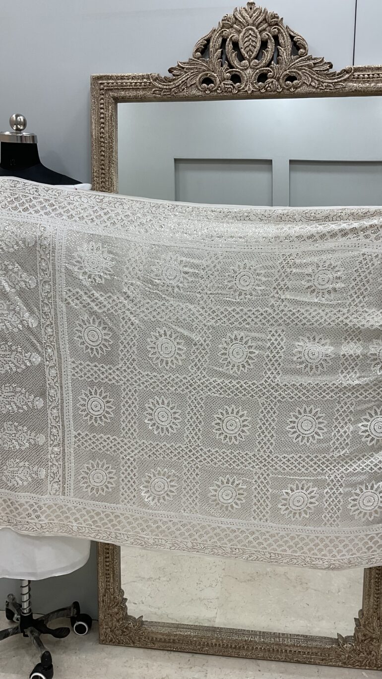 Pure Georgette Heavy Mukaish Designer Dupatta Off White 05