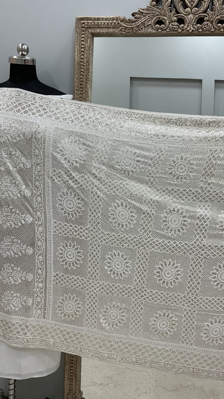 Pure Georgette Heavy Mukaish Designer Dupatta Off White 05