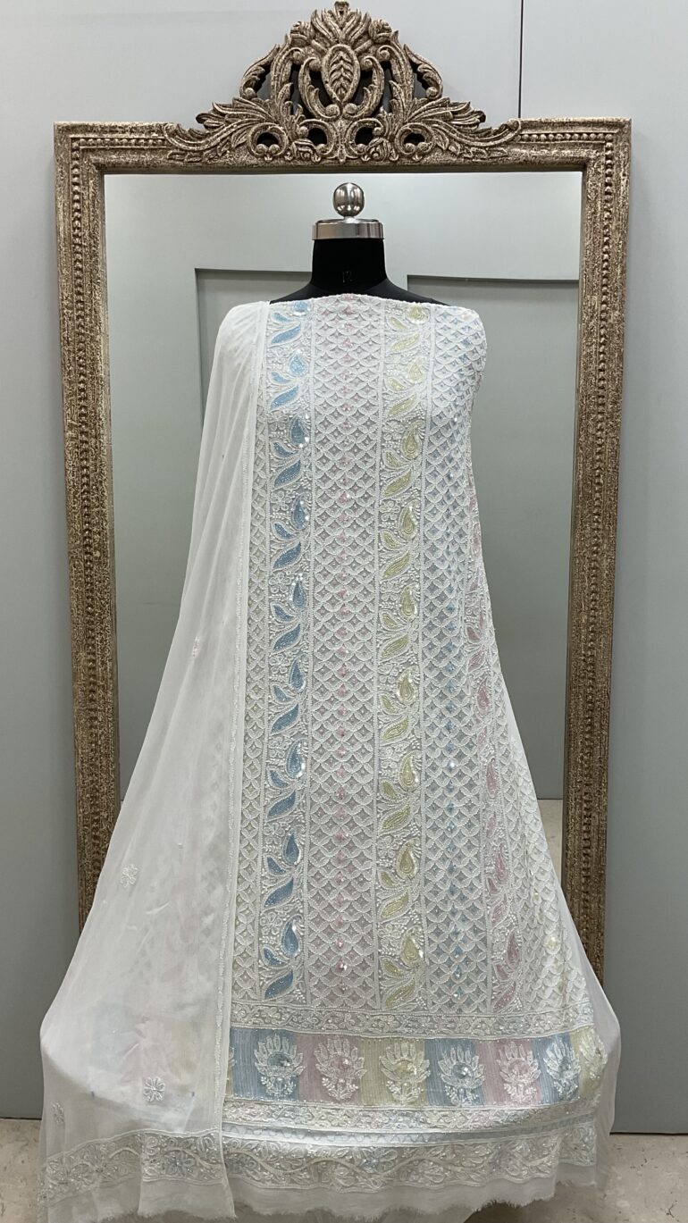 Multicolored Cutdana and Sequence Straight Powder Blue