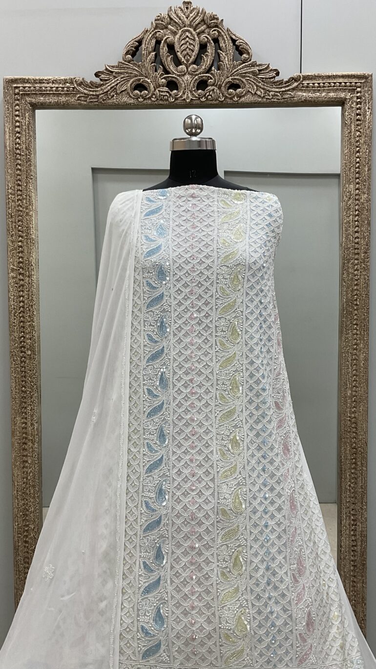 Multicolored Cutdana and Sequence Straight Powder Blue