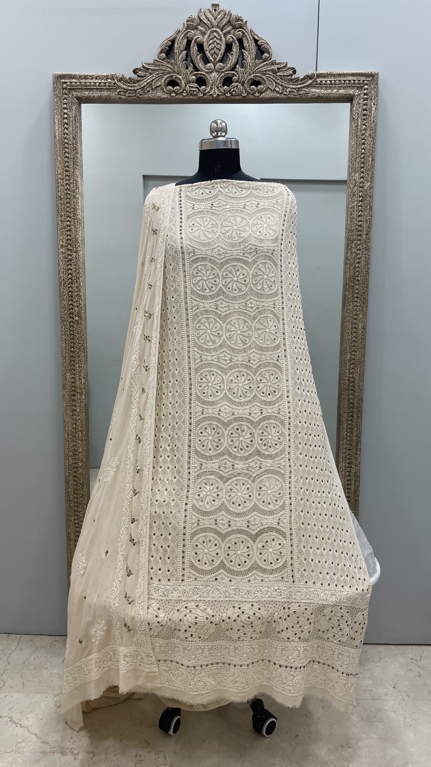 Pure Georgette Heavy Dana Mukaish Beige