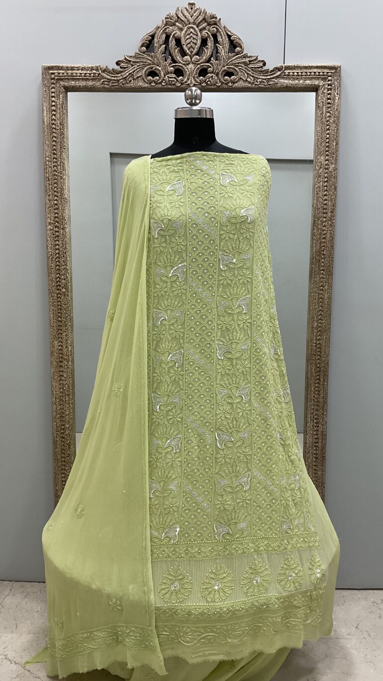 Multicolored Cutdana and Sequence Straight Green