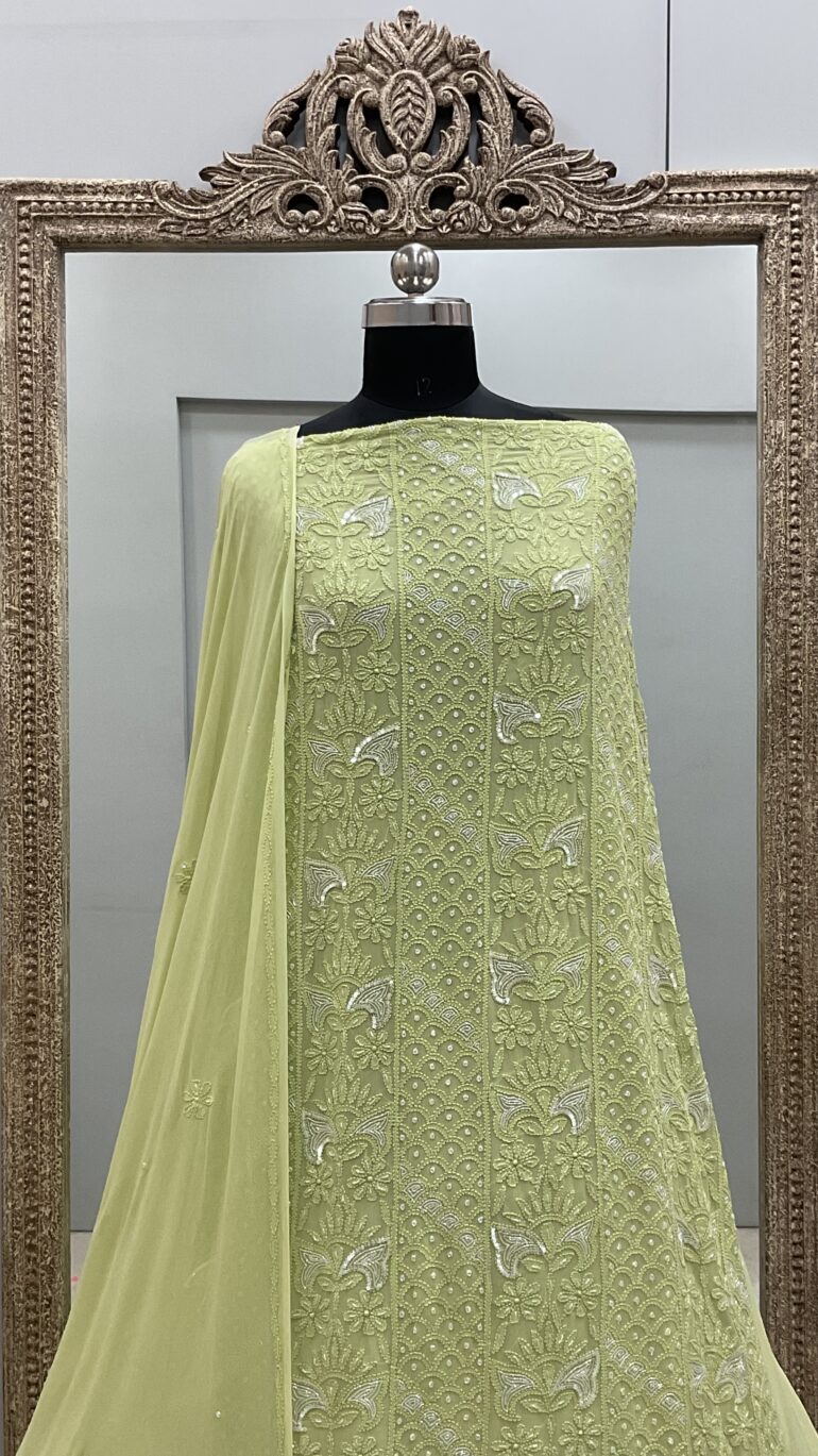 Multicolored Cutdana and Sequence Straight Green
