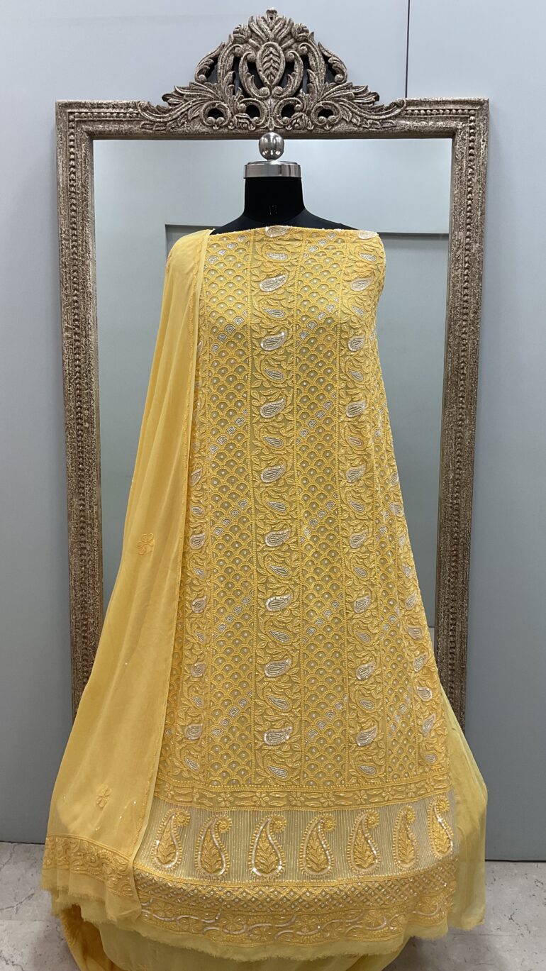 Multicolored Cutdana and Sequence Straight Mustard Yellow