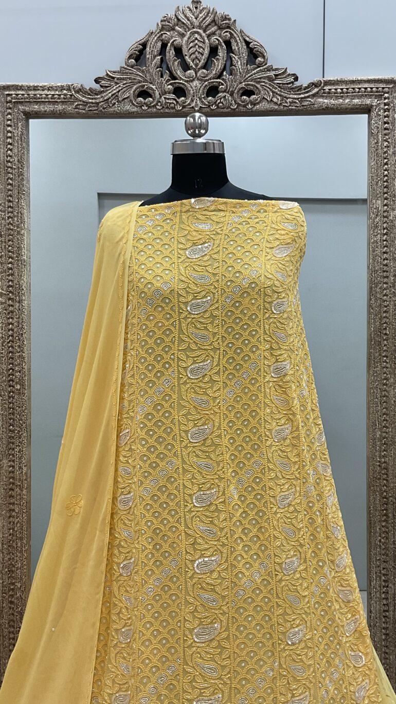 Multicolored Cutdana and Sequence Straight Mustard Yellow