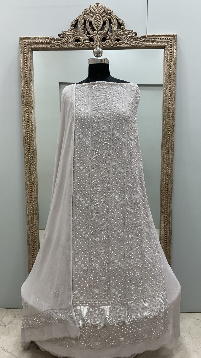 Multicolored Cutdana and Sequence Straight Gray