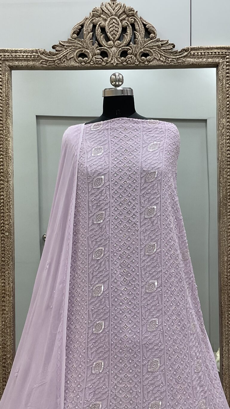 Multicolored Cutdana and Sequence Straight Lilac