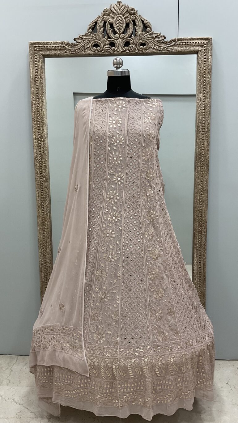 Anarkali Heavy Mirror and Gota Golden Beige