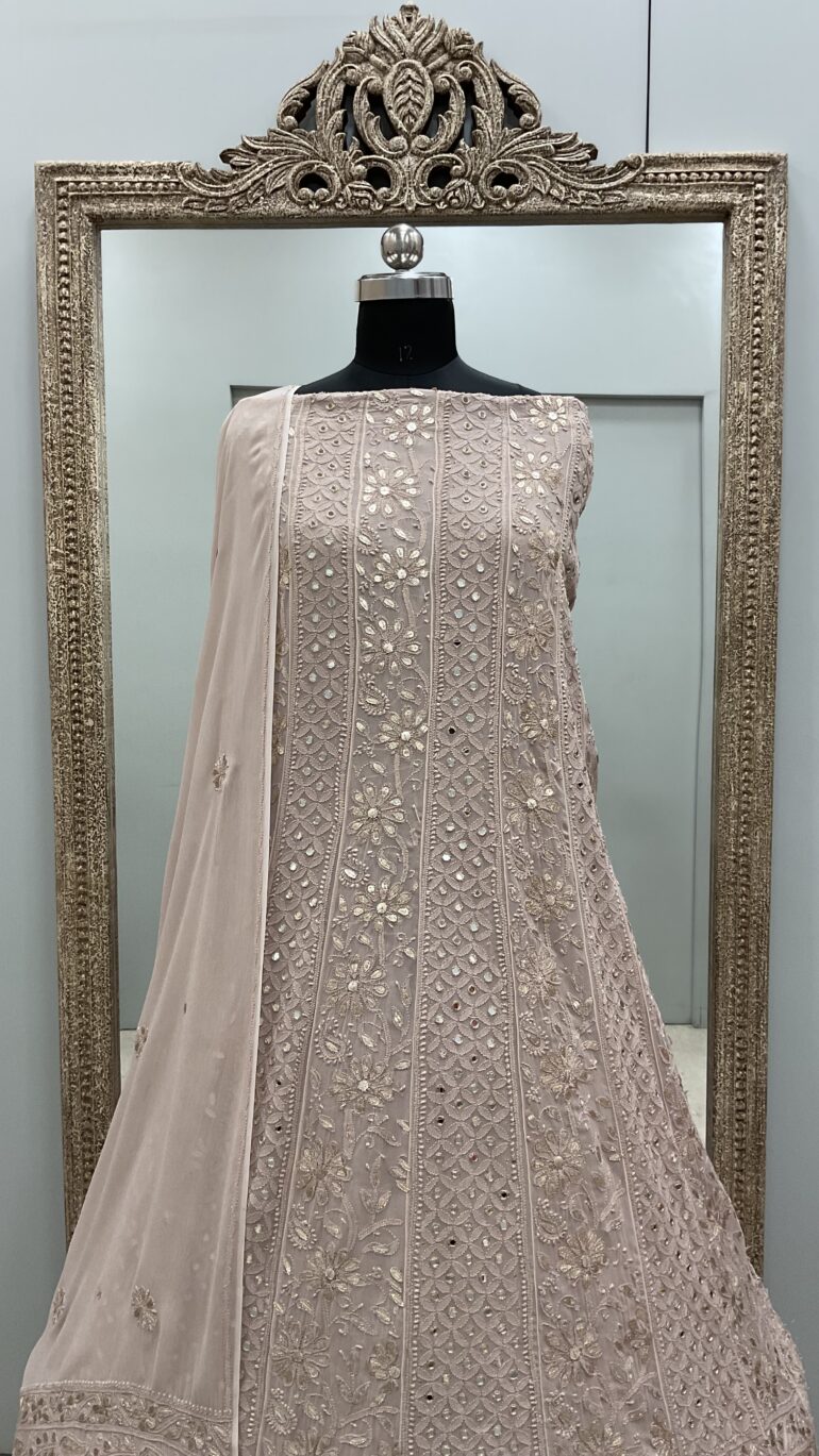 Anarkali Heavy Mirror and Gota Golden Beige