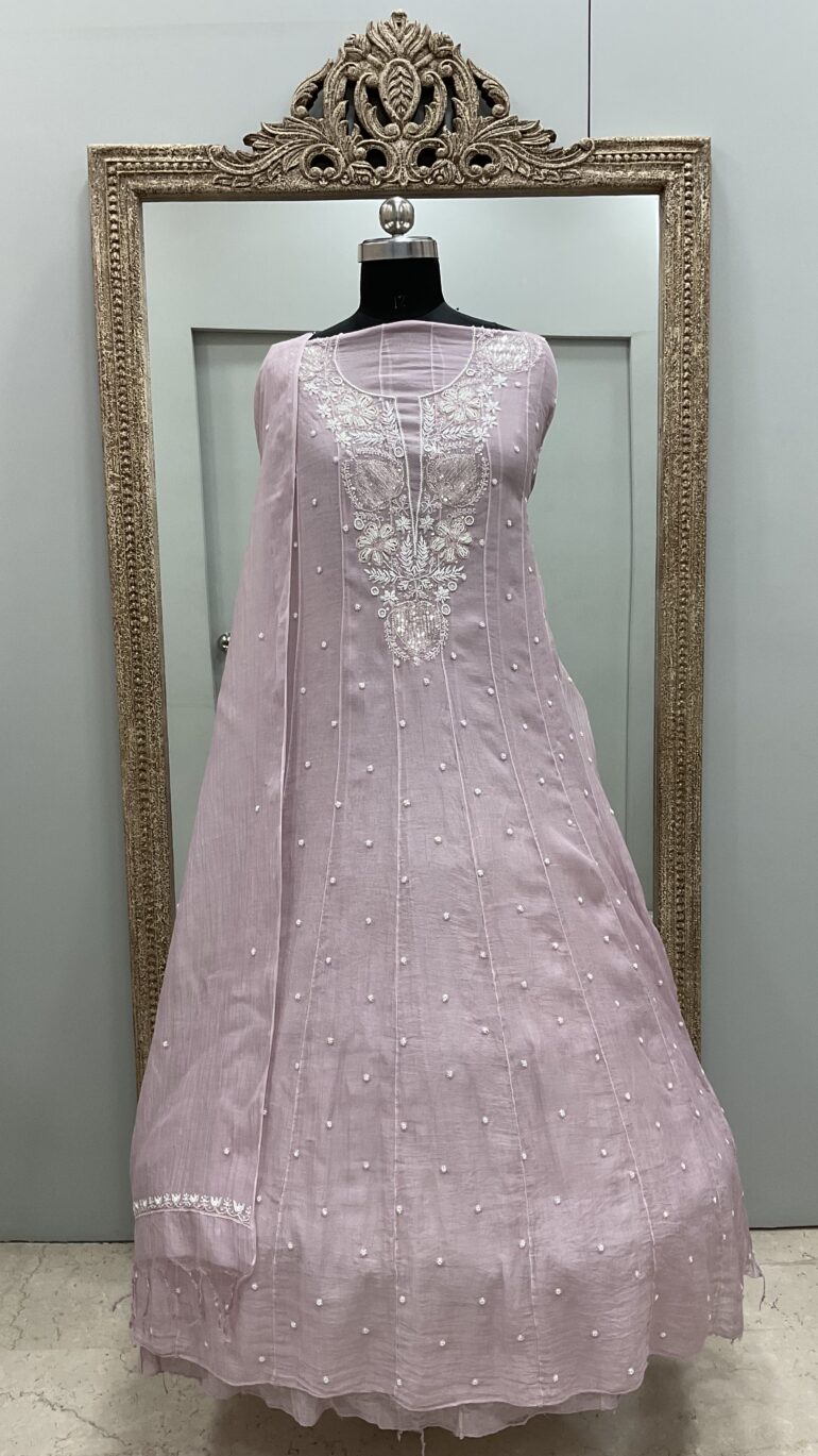 Pure Mul Anarkali Heavy Mukaish Work With Dupatta Lilac