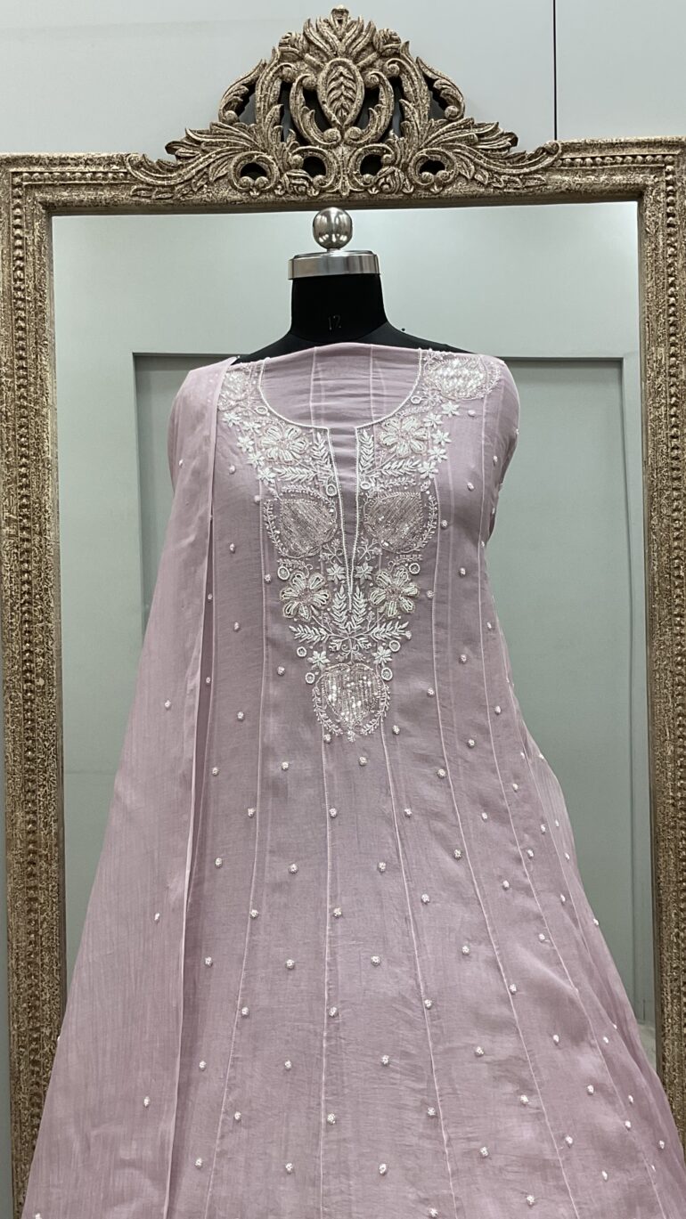 Pure Mul Anarkali Heavy Mukaish Work With Dupatta Lilac