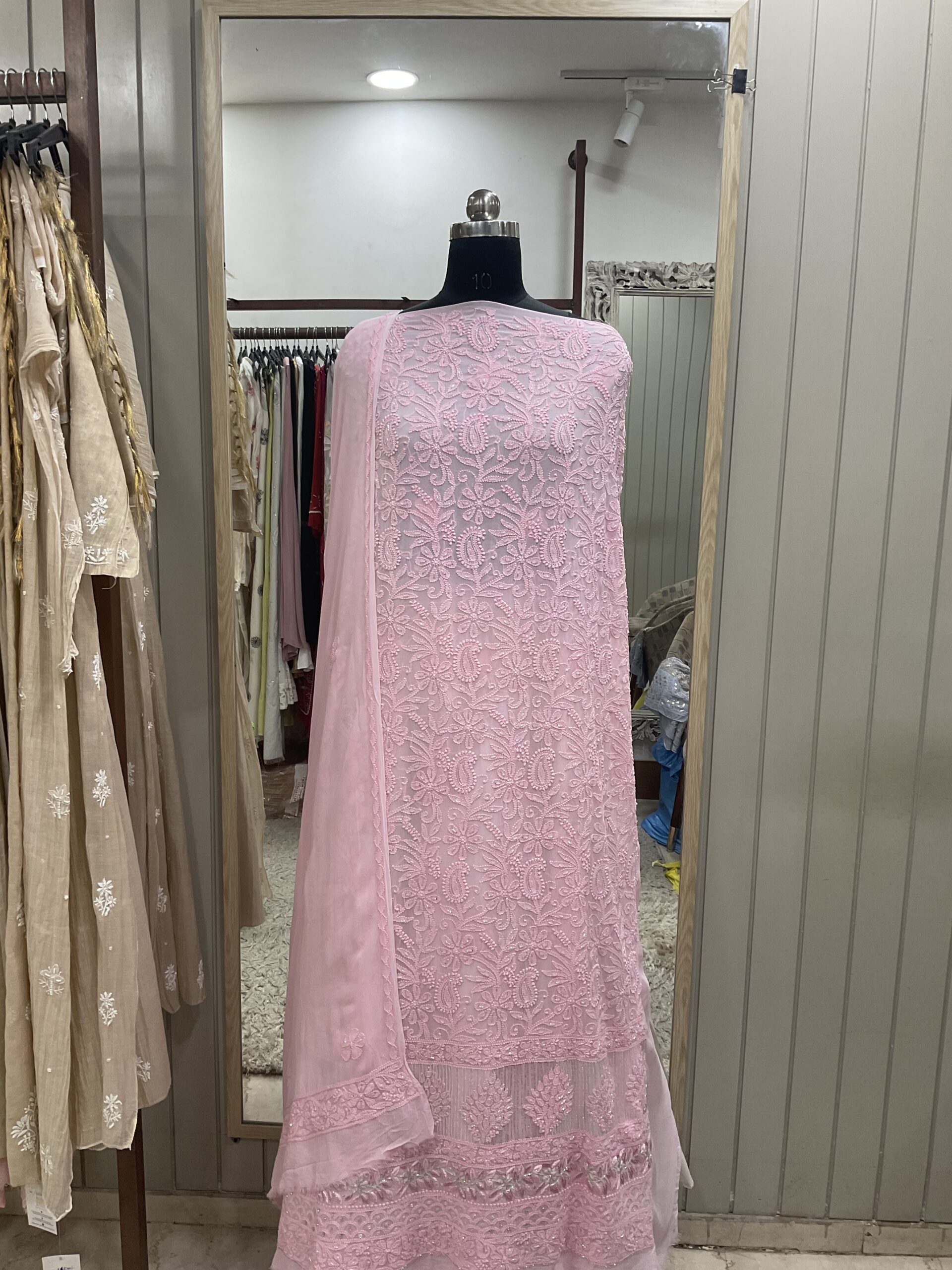 Parsi Ghera Straight with Heavy Cutdana Pink