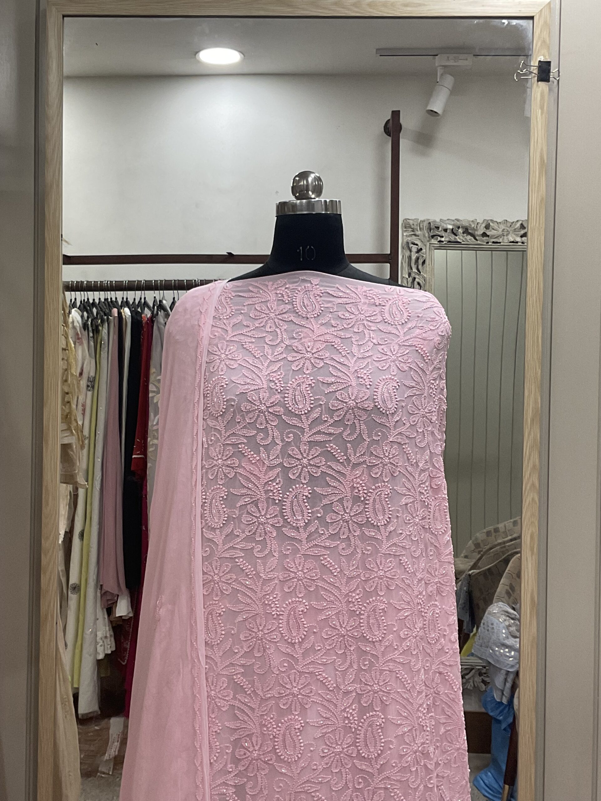 Parsi Ghera Straight with Heavy Cutdana Pink