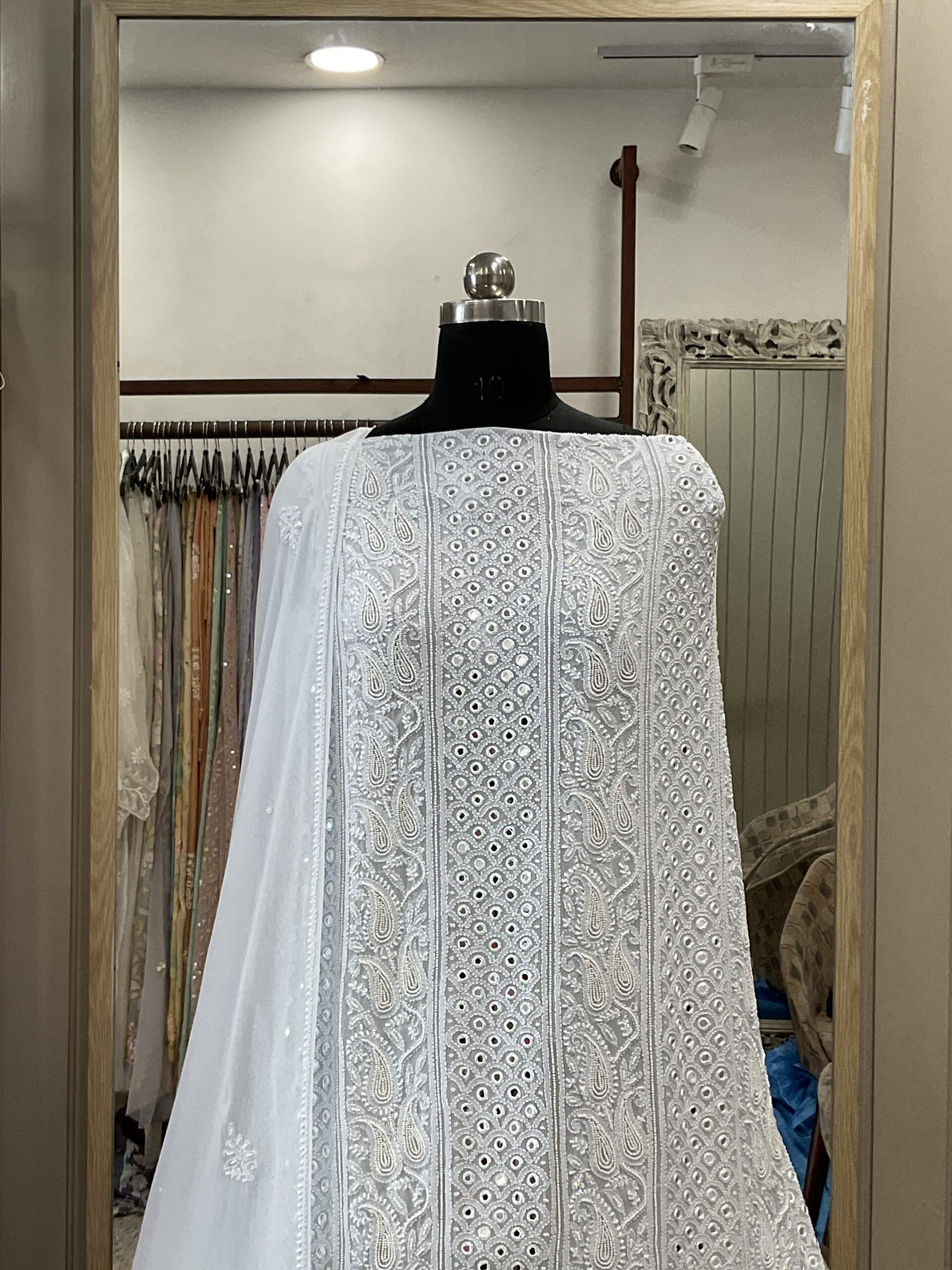 Pure Georgette Heavy Pearl And Mirror Work Sky Blue