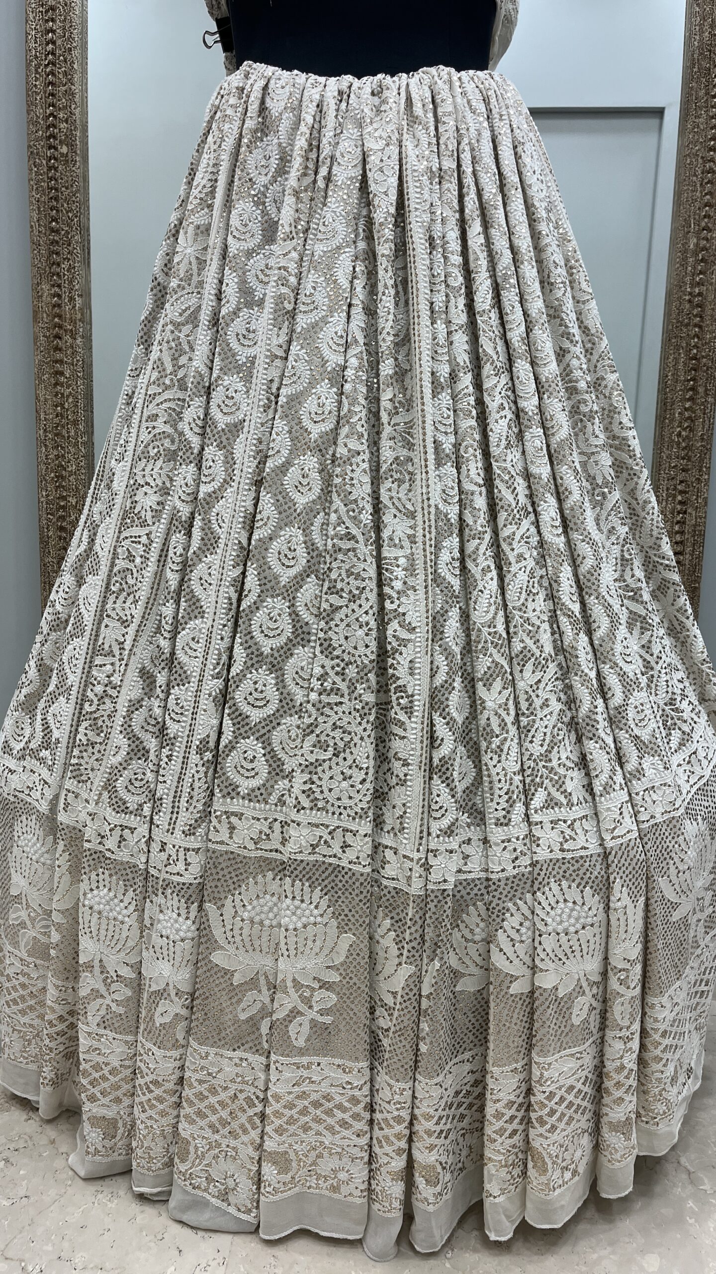 Pure Georgette Lehenga With Heavy Mukaish Work Off White