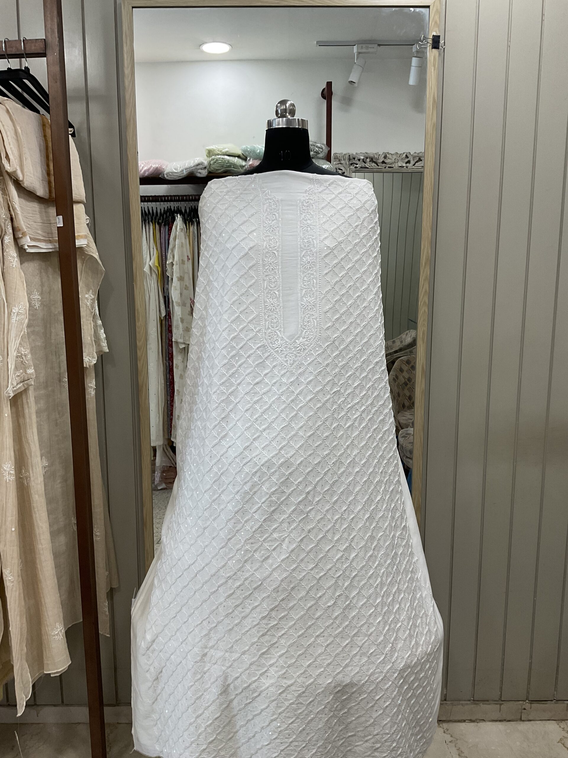 Gents Kurta Pure Chanderi Front Jaal Heavy Cutdana and Pearl White 01