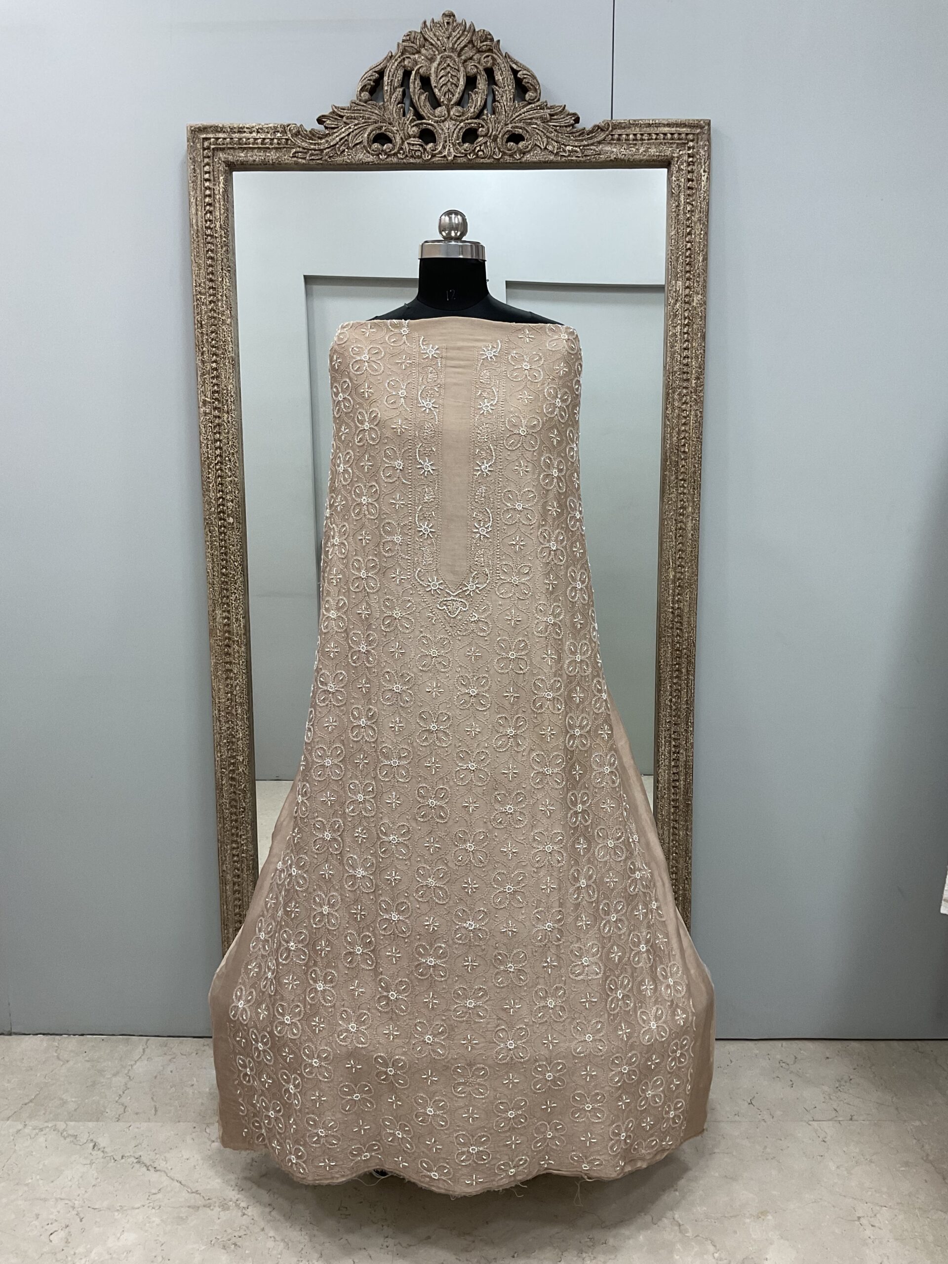 Gents Kurta Pure Chanderi Front Jaal Heavy Cutdana and Pearl Beige