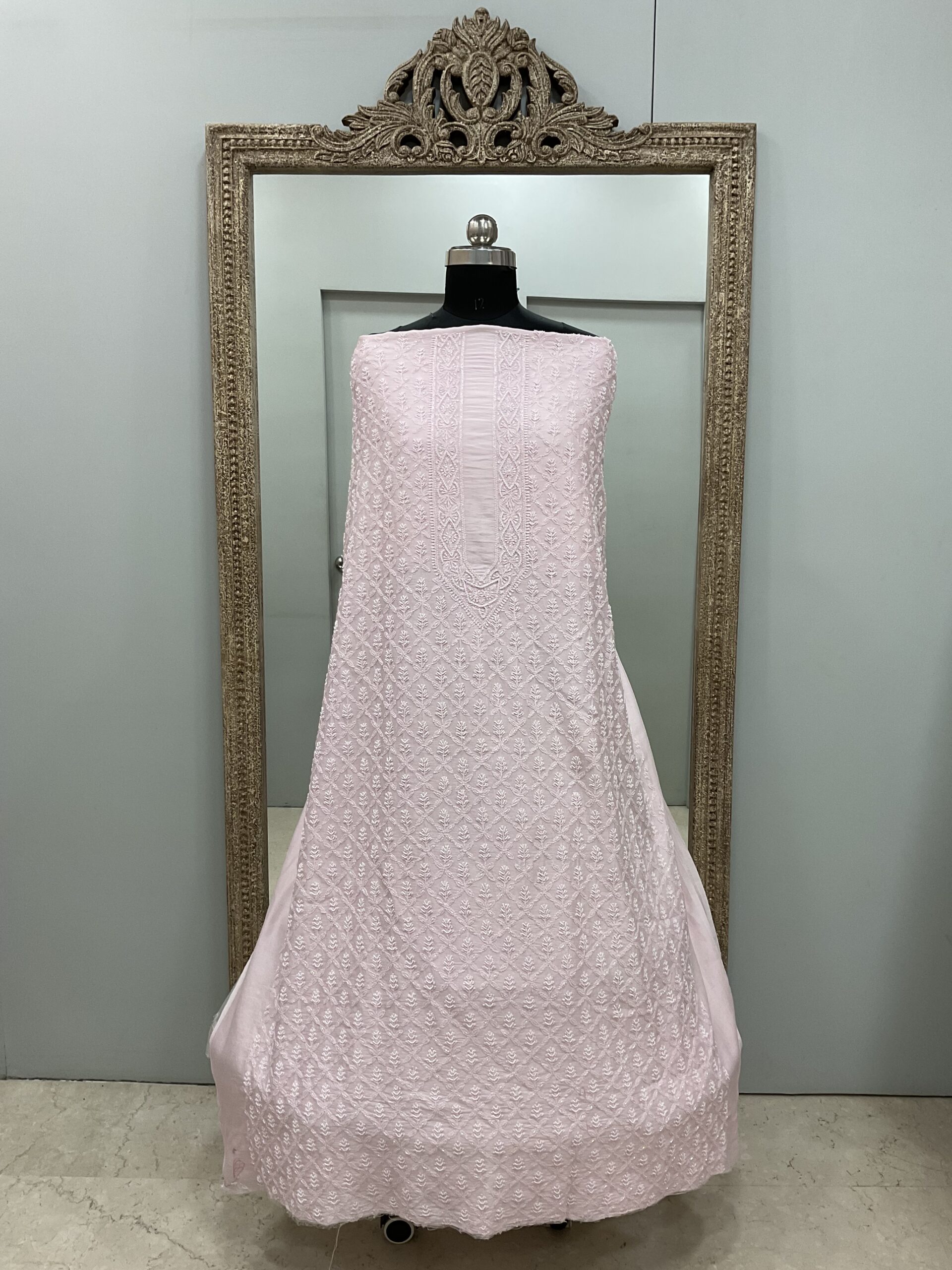 Gents Kurta Pure Chanderi Front Jaal Heavy Cutdana and Pearl Pink