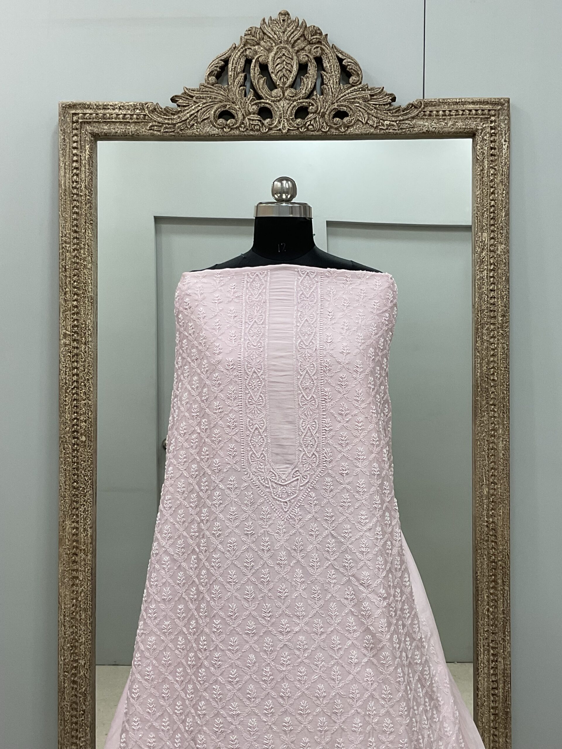 Gents Kurta Pure Chanderi Front Jaal Heavy Cutdana and Pearl Pink