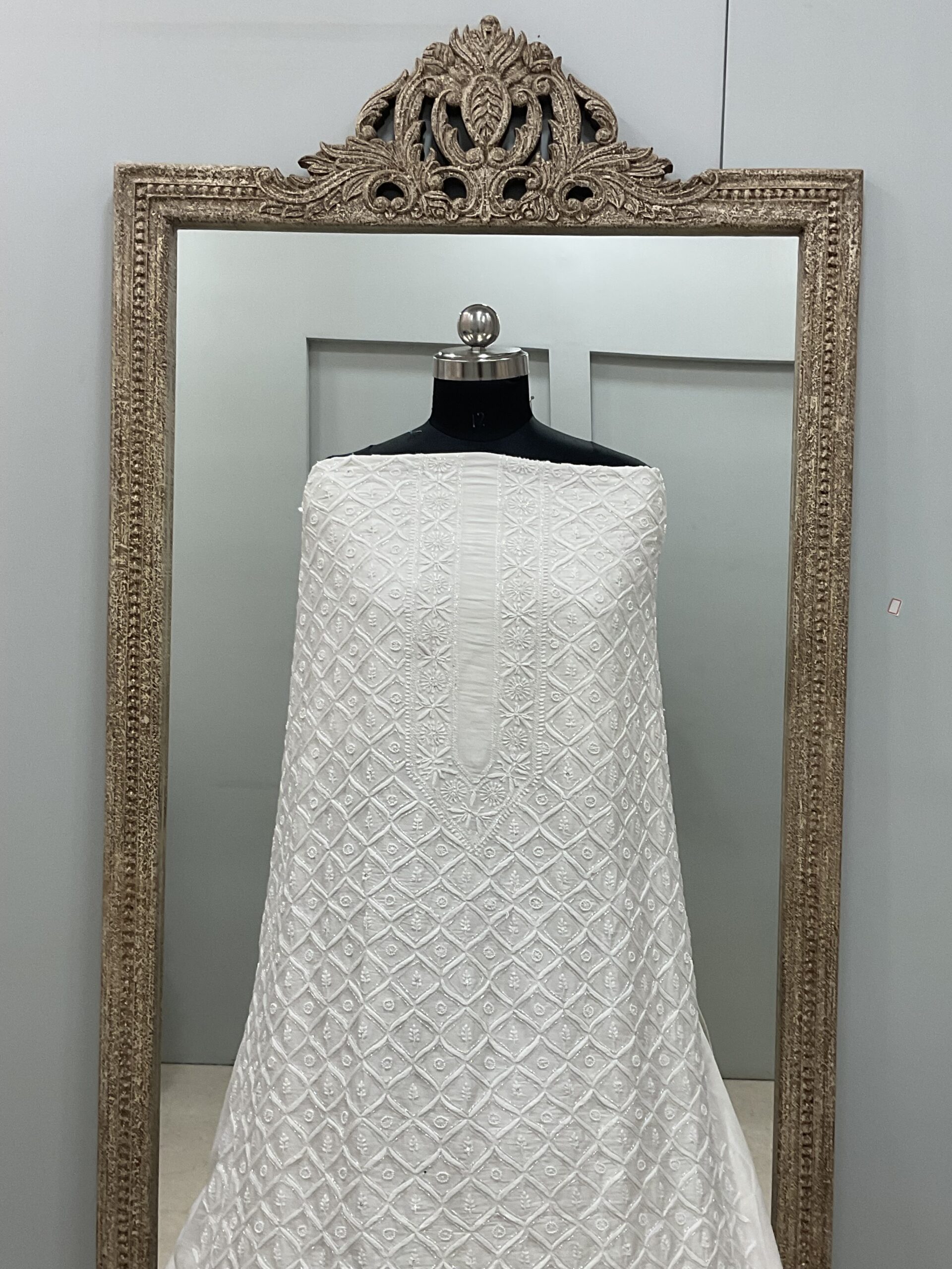 Gents Kurta Pure Chanderi Front Jaal Heavy Cutdana and Pearl White 06