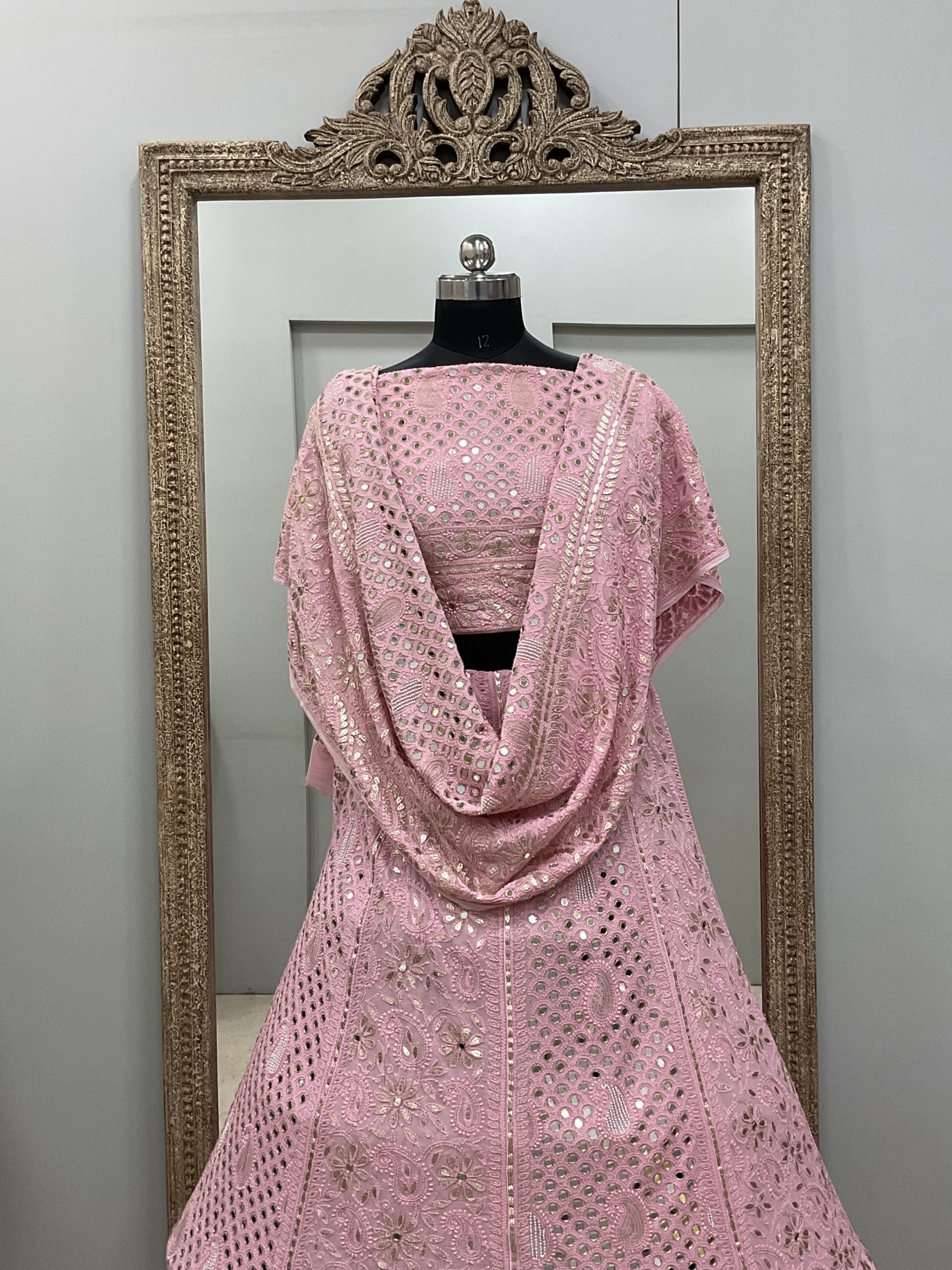 Pure Georgette Gota And Real Mirror,Pearl Lehenga Pink