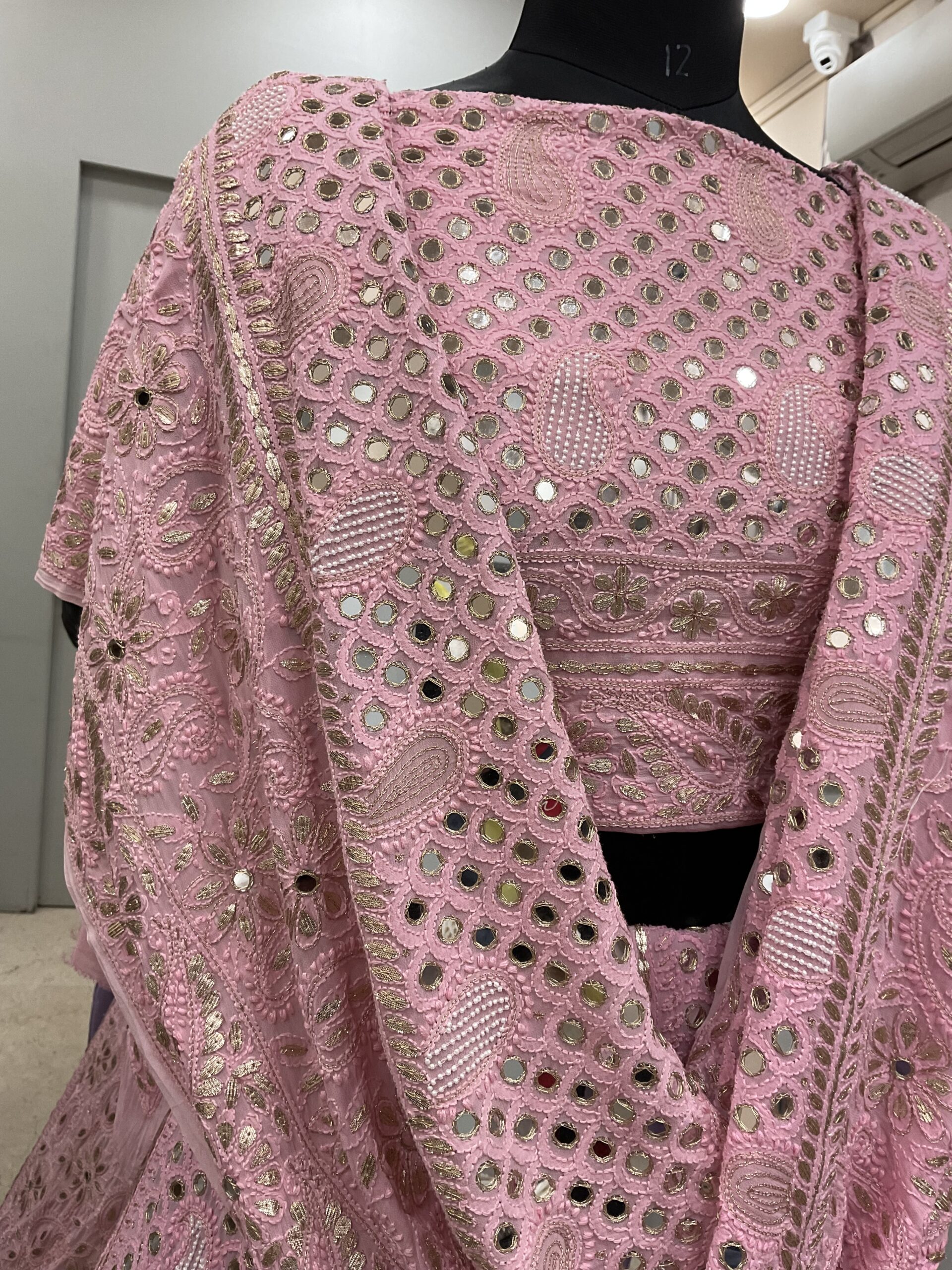 Pure Georgette Gota And Real Mirror,Pearl Lehenga Pink