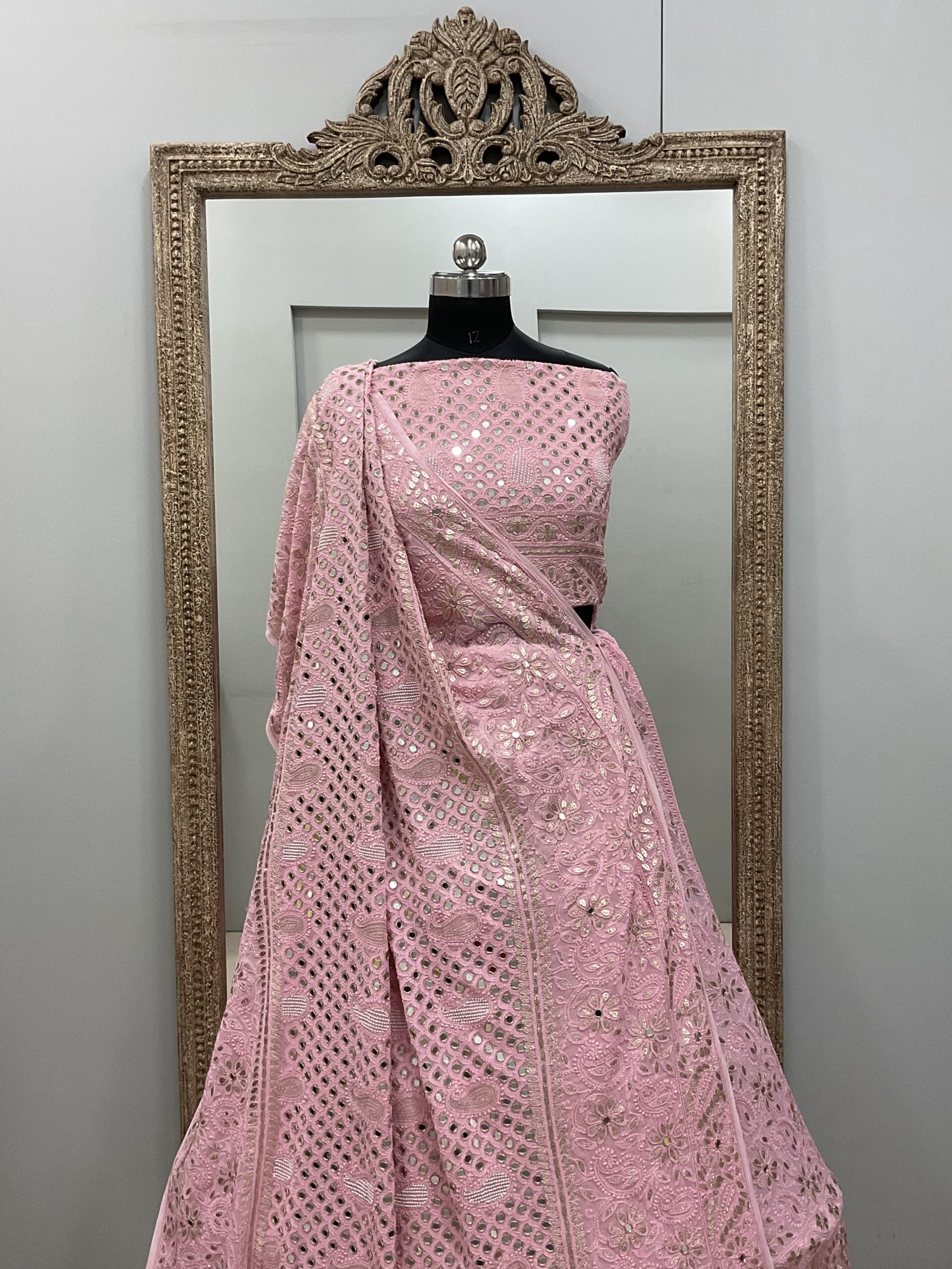 Pure Georgette Gota And Real Mirror,Pearl Lehenga Pink