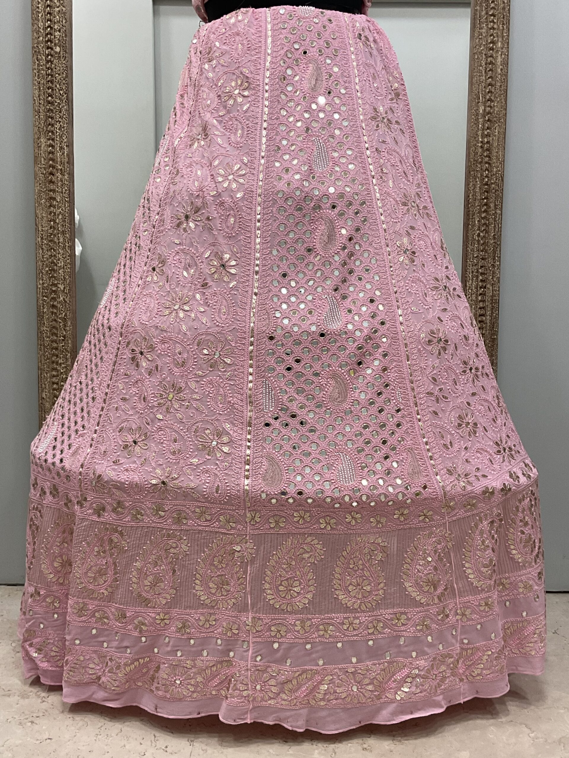 Pure Georgette Gota And Real Mirror,Pearl Lehenga Pink