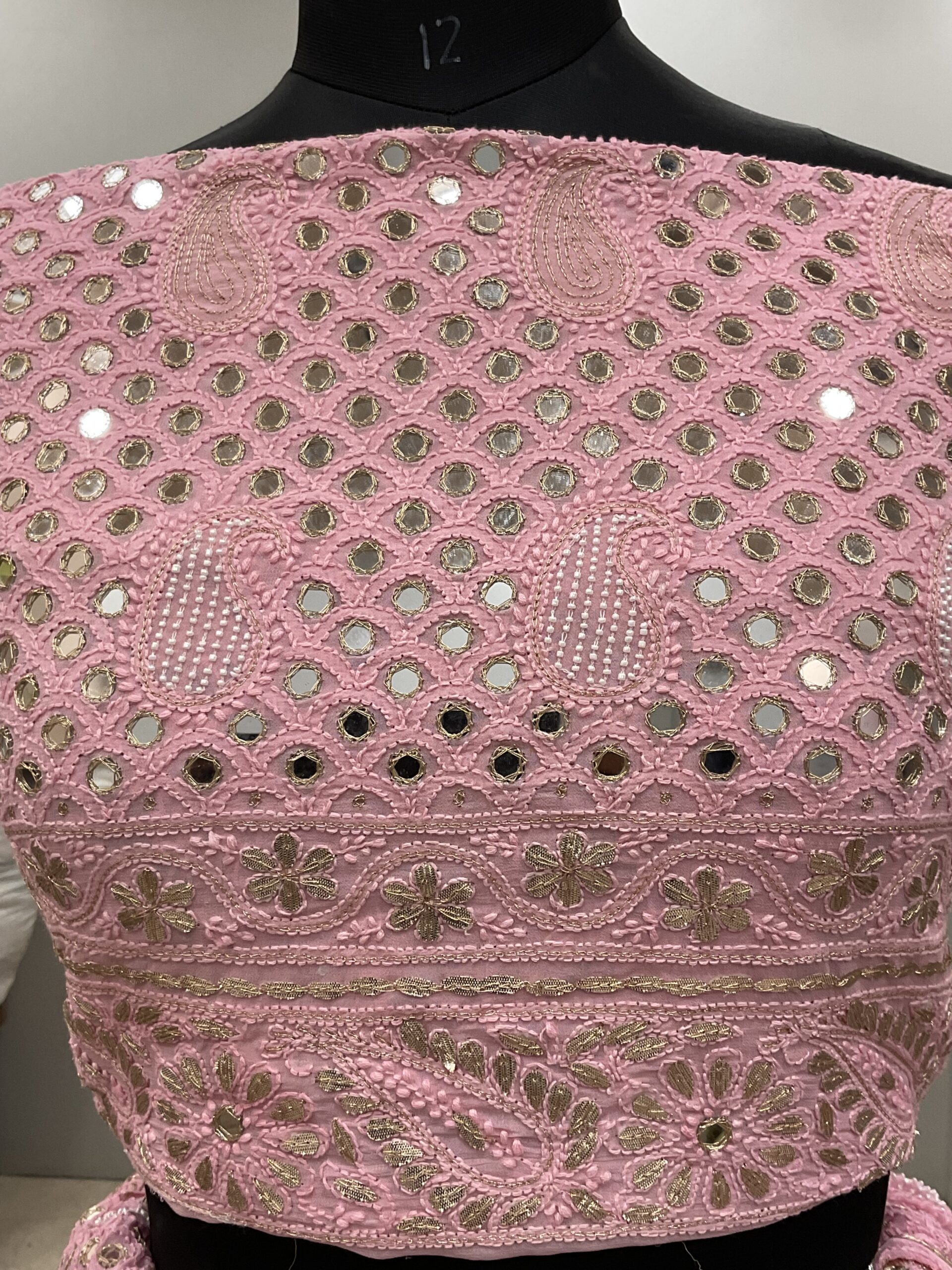 Pure Georgette Gota And Real Mirror,Pearl Lehenga Pink