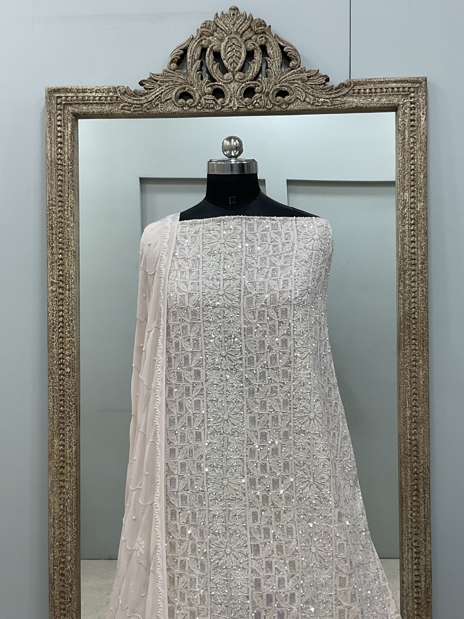 Pure Georgette Heavy Pearl Cutdana and Sequence Designer Peach