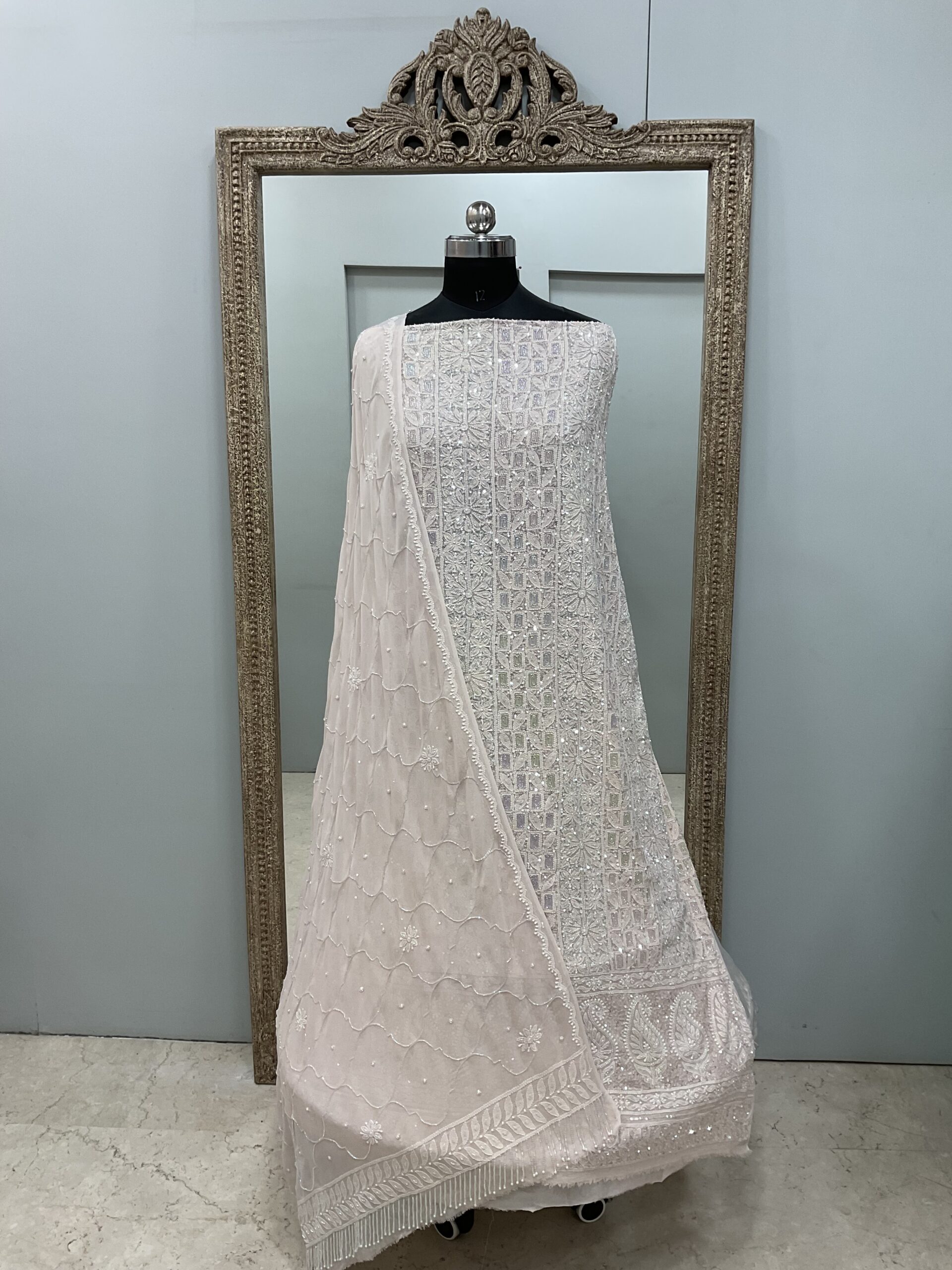 Pure Georgette Heavy Pearl Cutdana and Sequence Designer Peach