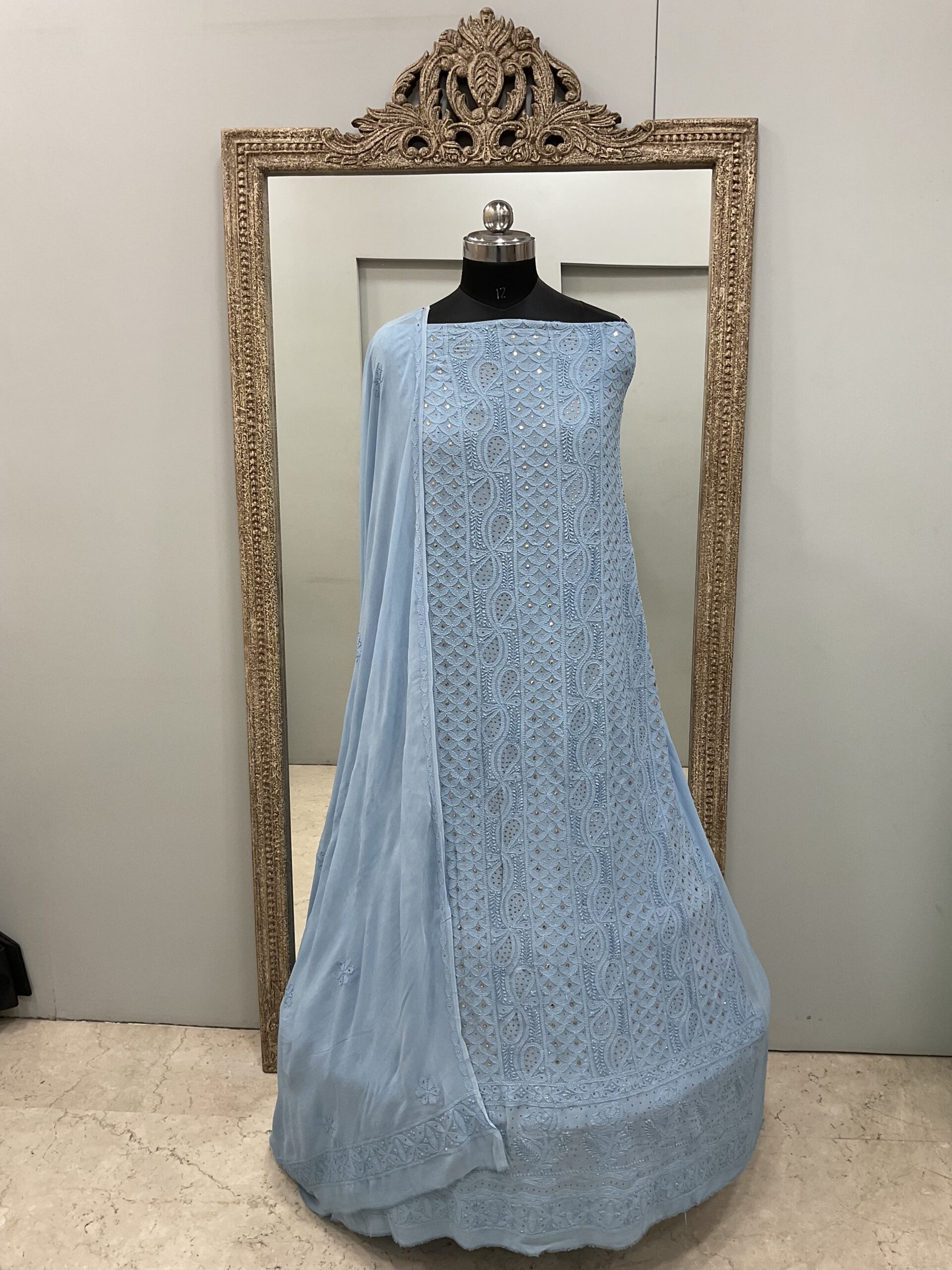 106 Chikan Mukaish Georgette Shirt and Dupatta Blue