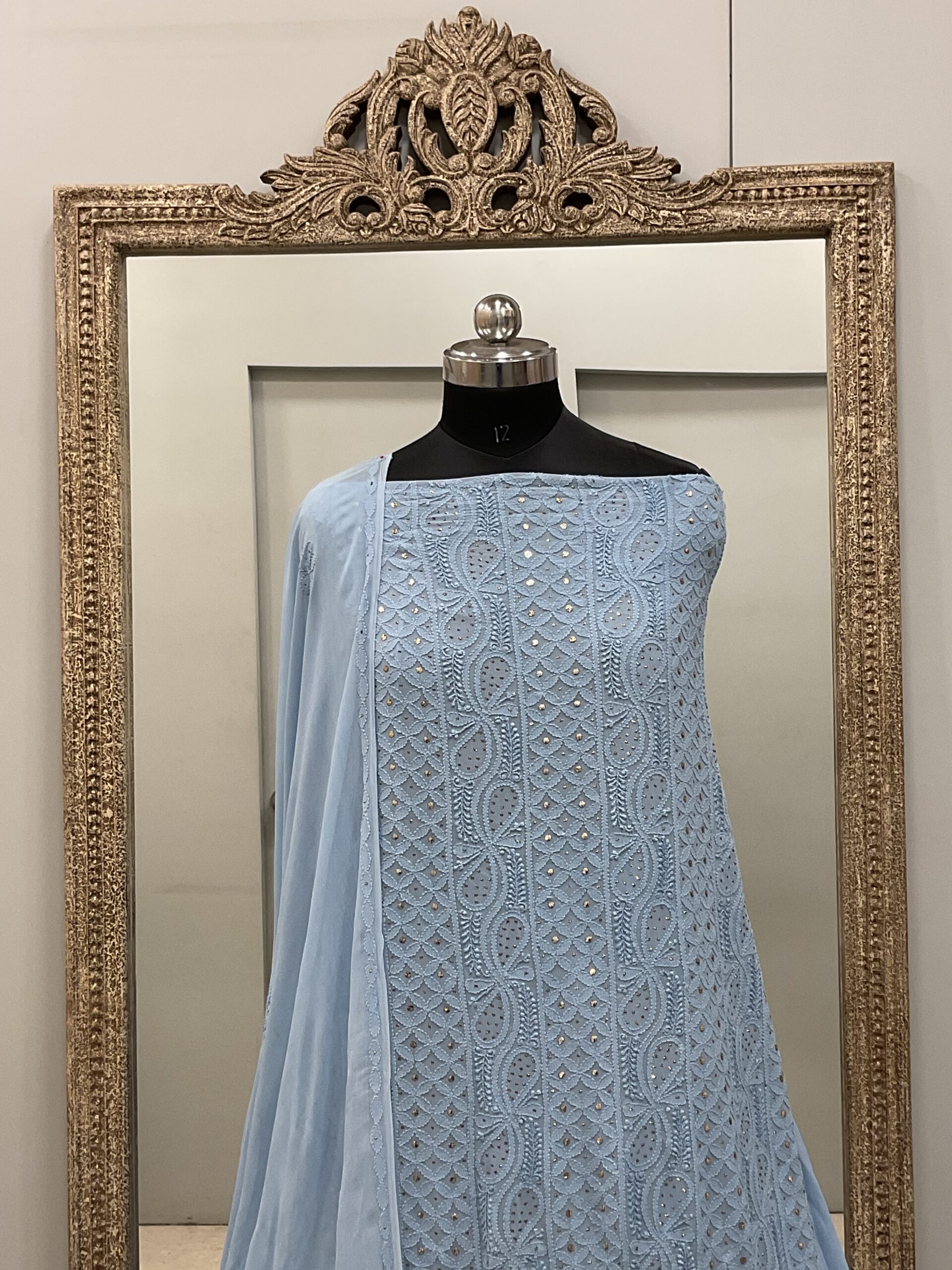 106 Chikan Mukaish Georgette Shirt and Dupatta Blue