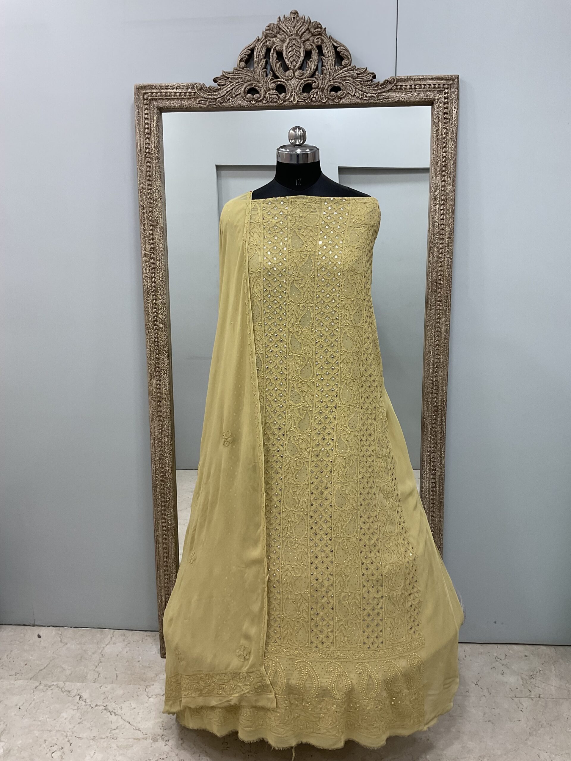 106 Chikan Mukaish Georgette Shirt and Dupatta Beige