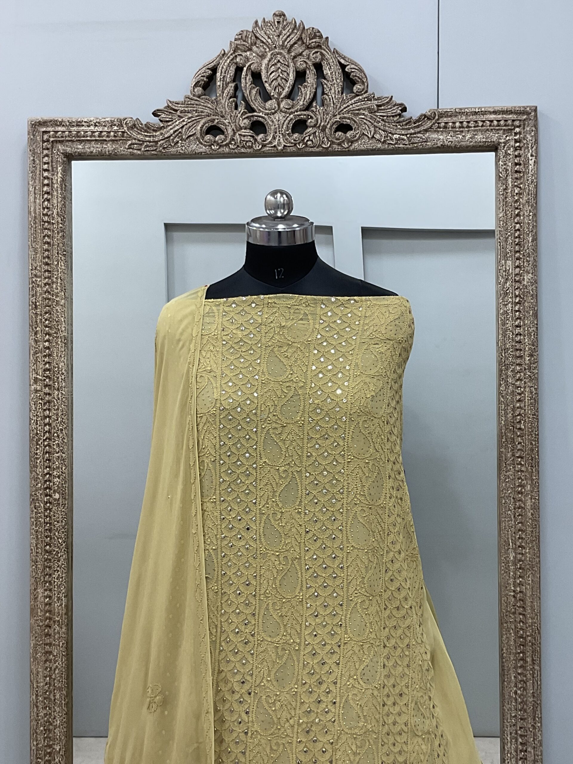 106 Chikan Mukaish Georgette Shirt and Dupatta Beige