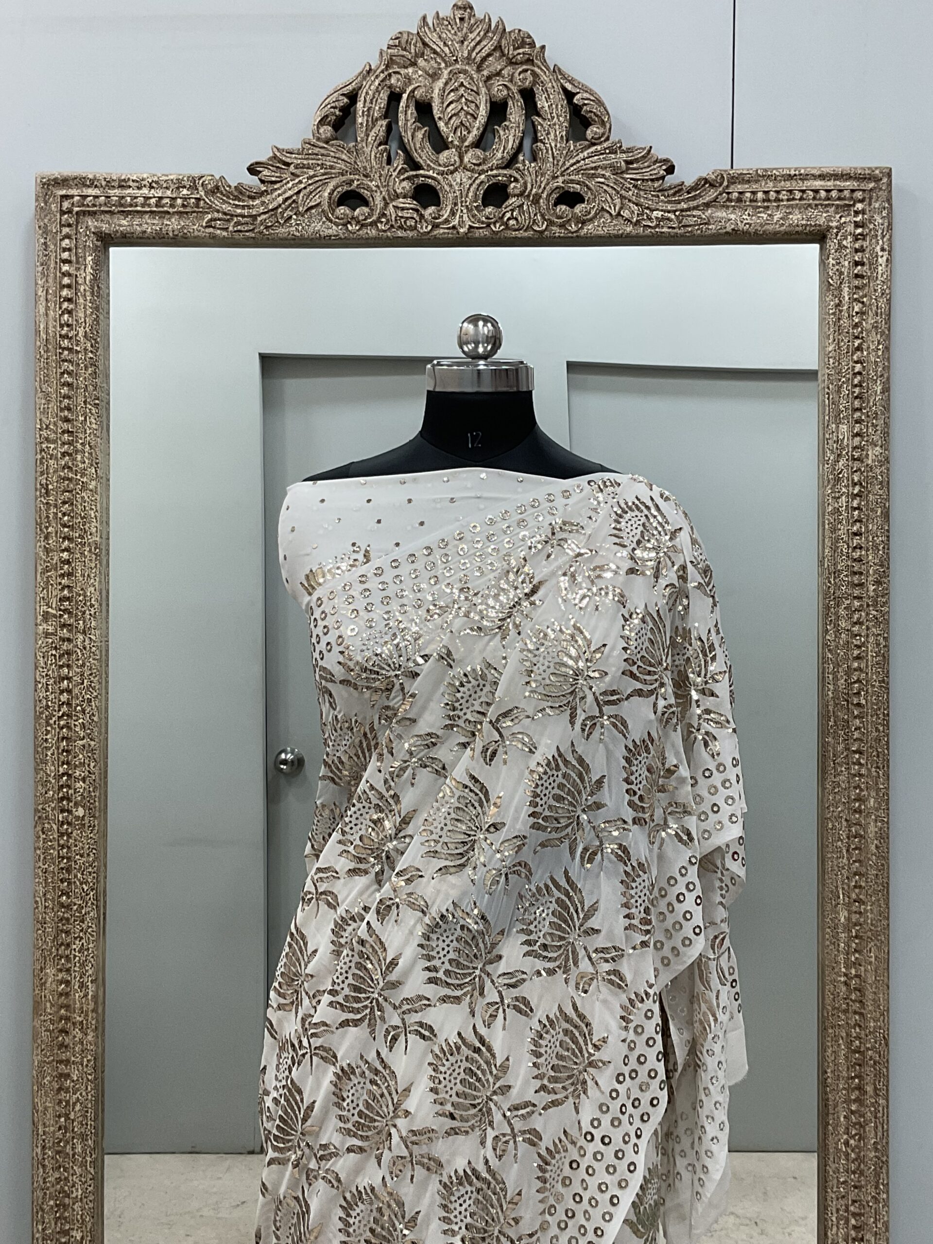 Pure Georgette Saree Badla And Mukaish work Ivory