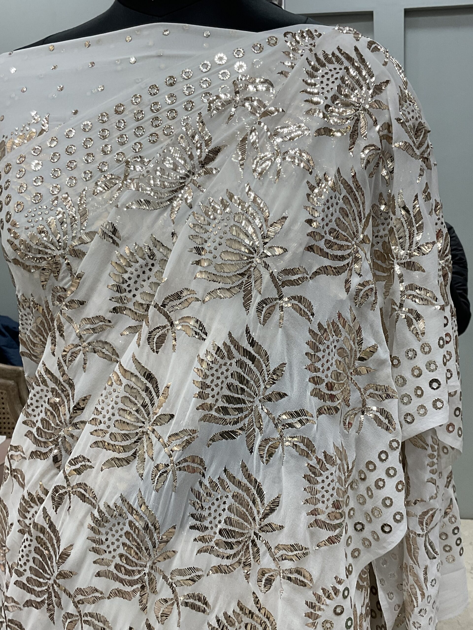 Pure Georgette Saree Badla And Mukaish work Ivory