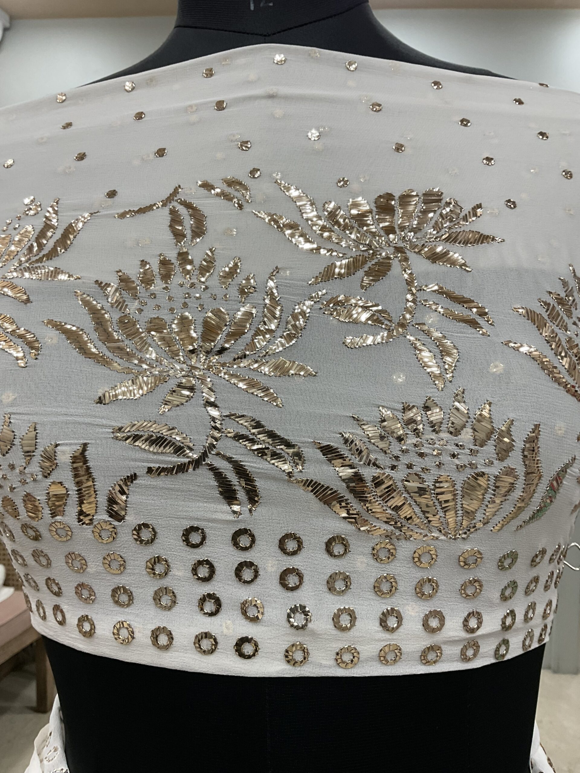 Pure Georgette Saree Badla And Mukaish work Ivory