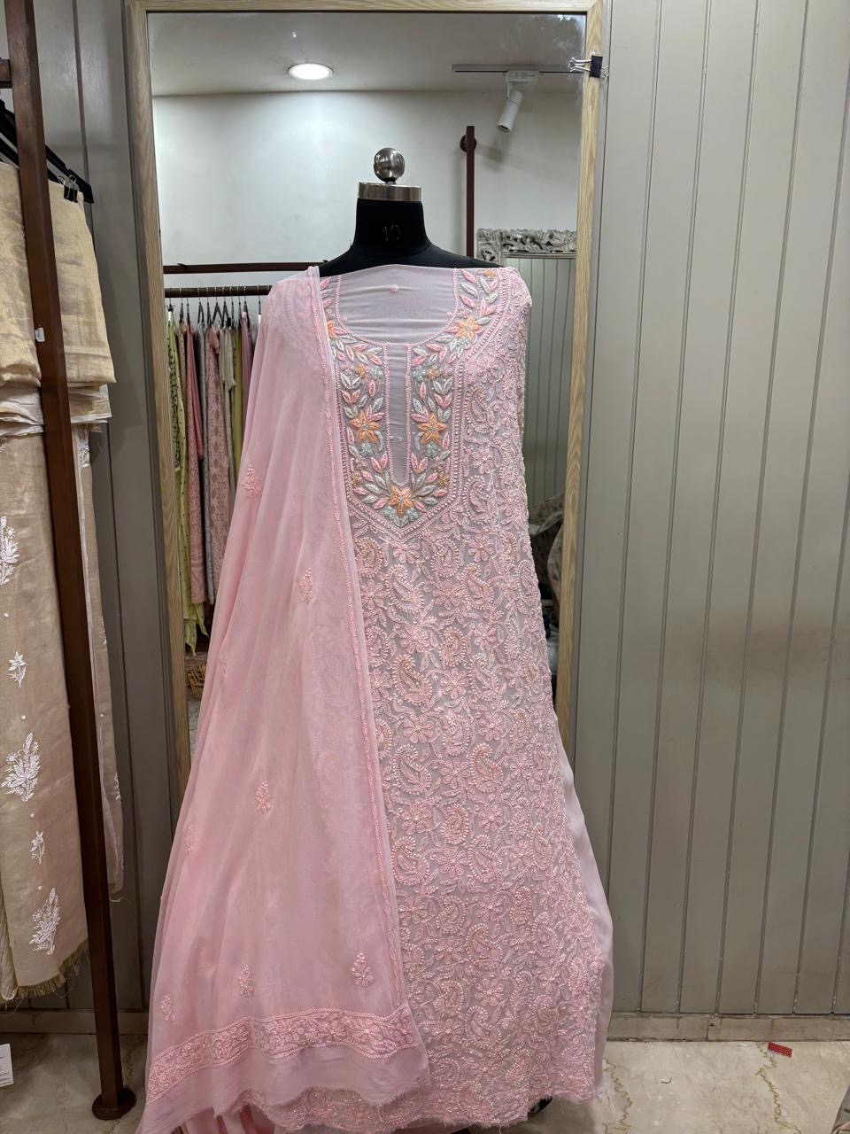 Parsi Gala Straight with Heavy Cutdana Pink