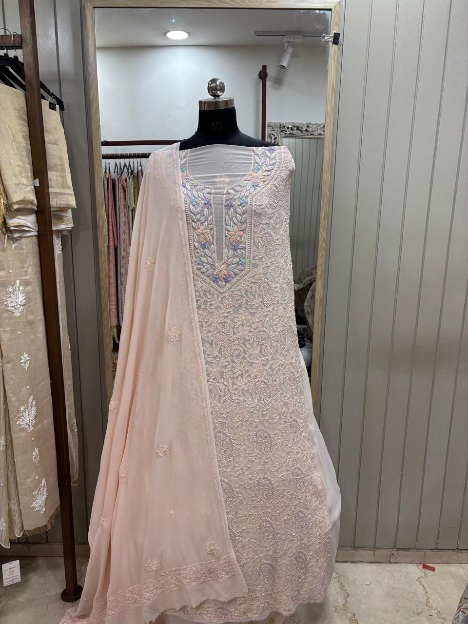 Parsi Gala Straight with Heavy Cutdana Beige
